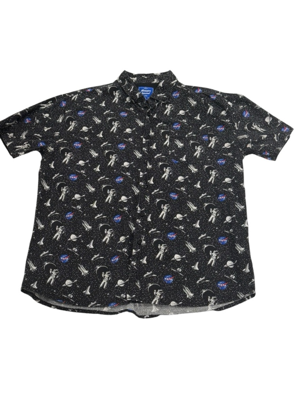 Black NASA Space Print Short-Sleeve Button-Down Shirt Massive Apparel